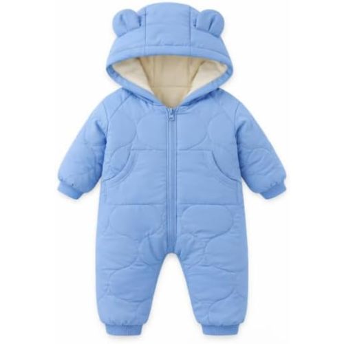 JiAmy Baby Snowsuit Winter Romper Hooded Boys Girls Jumpsuit Bear Thick Windproof Cap Infant Winter Clothes