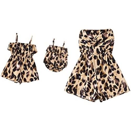 AWIBMK Mommy and Me Dresses Outfits Floral Sling Family Matching Romper V Neck Clothes Suit Set for Mother and Daughter