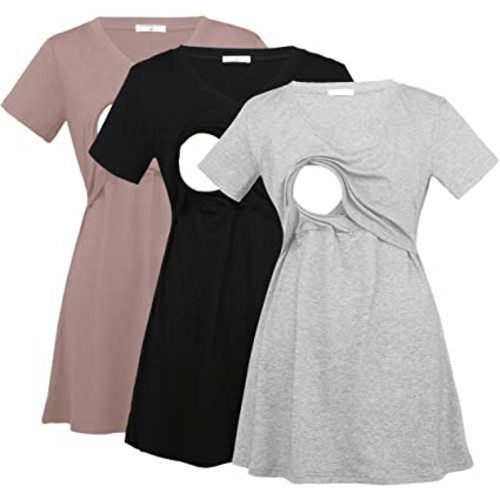 Bearsland Womens 3 Packs V Neck Nursing Tops Maternity Breastfeeding Tee Shirts