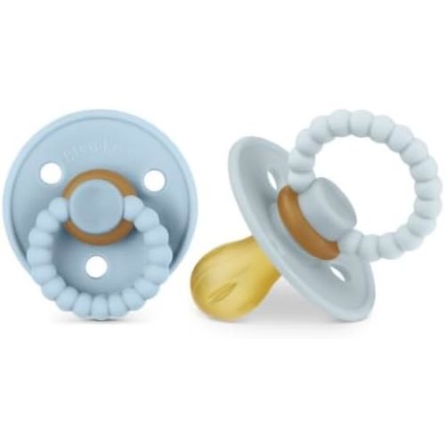 Luladream Pacifier - Natural Rubber Nipple - Soft Teething Handle - for Infants Baby's and Toddlers, 0-18 Months (Sky Blue + Ash Blue)