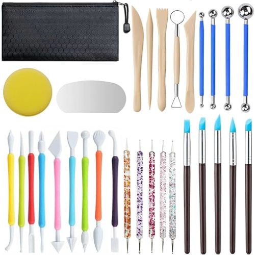 Langqun 31pcs Clay Tools,Pottery Tools Kit,Air Dry Clay Tools,Polymer Clay Dotting Tools,Ceramic Supplies for Kids and Adults,Sculpting,Modeling,Shaping