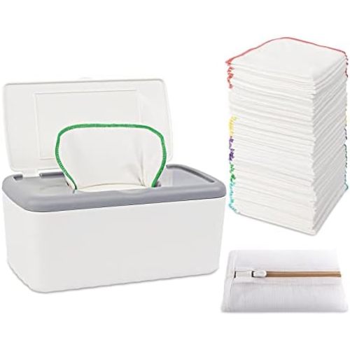 54 Packs Flannel Cloth Baby Wipes with Dispenser, Reusable Natural Skin-Friendly Baby Wipes, Body Face Hand Washcloth Essential for Cloth Diapers 8x8 inch