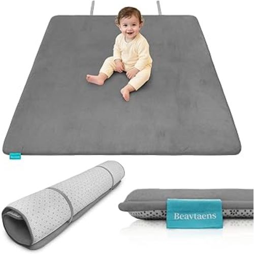 Ultra Thick Flannel Baby Play Mat for Floor, 50 x 50 Foam Playpen Mat with Elastic Band, Easy to Store, Tummy Time Mats, Splash-Resistant, Non Slip for Baby and Toddlers Infants(Dark Gray)