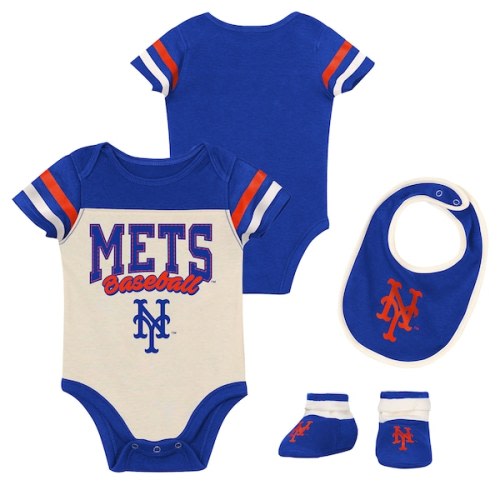 Newborn New York Mets Outerstuff Royal Up One Three-Piece Bodysuit, Bib & Booties Set