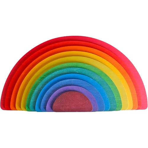 Dinhon 11Pcs Semicircle Stacking Toys Game Rainbow Stacker Wood Building Blocks Set for Kids Construction Building Toys Set Preschool Wooden Blocks for Boys Girl Colorful Learning Educational Toys