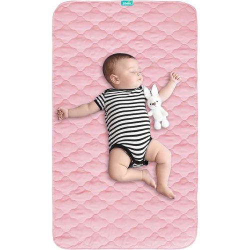 Waterproof Crib Mattress Protector Pad Cover 28" x 52", Anti Slip & Absorbent Waterproof Bed Pads for Standard Crib/Toddler Bed Quilted Machine Washable (Quilted Improved Thickness) Pink