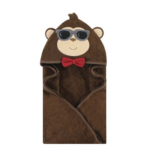 Hudson Baby Cotton Poly Animal Face Hooded Towel, Dapper Monkey, One Size