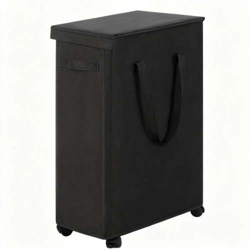 Charcrocsm Rolling Laundry Hamper with Lid, Foldable Oxford Cloth Laundry Basket on Wheels, Large Capacity Storage Hamper for Clothes, Towels & Toys, Black Portable Hamper with Handles