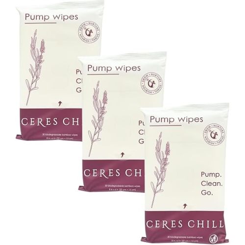 Natural Breast Pump Wipes for Pump Parts & Bottles – Non-Toxic, Residue-Free Cleaning Wipes for Breastfeeding & Baby Gear – No Rinsing Required – 30 Count (3 Pack)