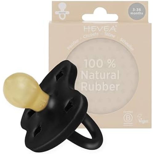 HEVEA Natural Rubber Pacifier Round 3-36 Months – Hygienic One Piece Design for Newborns to Toddlers, BPA-Free, Soft & Durable – Single-Pack (Outer Space Black)