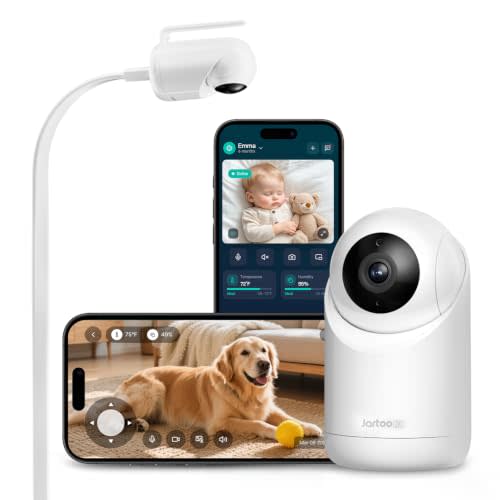 Jartoo 2K Security Indoor Camera & Mount, Work as Baby Monitor, Pet Camera, AI-Powered Detection, No Subscription, 24/7 Recording, Two-Way Audio