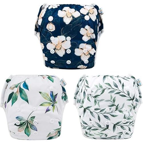 Babygoal Baby Girl and Boy Swim Diapers, Reusable Adjustable Washable One Size Fits 0-8M Baby Gifts and Swimming Lessons 3 Pack 3SD10