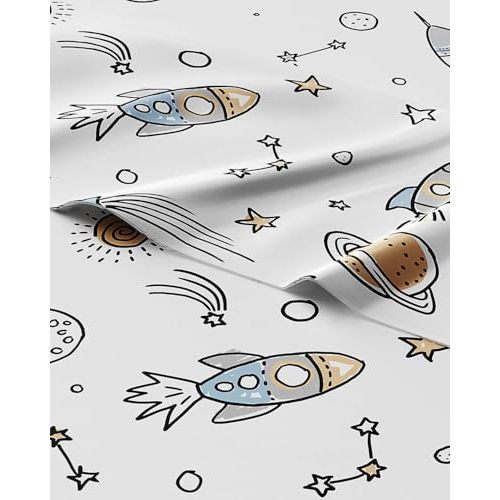 Kids Twin Size Space Bed Sheets - 3 Piece Space Microfiber Sheet Set - Galaxy Theme bedding - Soft, Cozy, Breathable & Machine Washable - Spaceship Rocket Bed Set for Boys, Girls, Teens and Toddlers