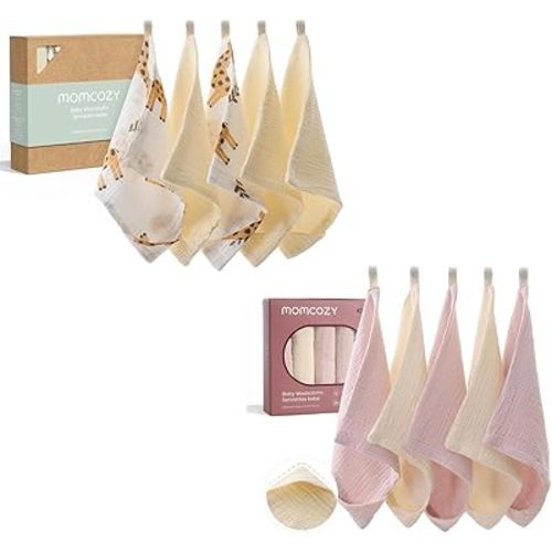 Momcozy Baby Washcloths – New & Classic Packaging, 4-Layer, Medium Thickness, Premium Cotton for Newborns, Great for Bathing, Wiping & On-The-Go, Shower Gift (10 Pack, 10x10 inch)