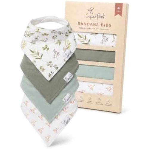 Copper Pearl Baby Bibs 4 Pack, Printed Bandana Drool Bibs for Baby Girl & Boy, Soft Cotton Drooling Teething Bibs