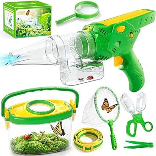 Bug Catcher for Kids 3-12, Bug Vacuum Bugs Catching Release Kit, Magnifying Glass Bug Collector Butterfly Net Bugs Grabber Insect Catcher Tweezers, Boys Outside Explorer Toys Birthday Gift