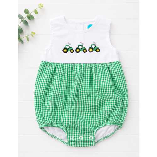 Green Gingham with White Top Tractor Bubble