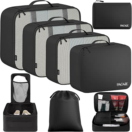 BAGAIL 8 Set Packing Cubes Luggage Packing Organizers for Travel Accessories-Jet Black