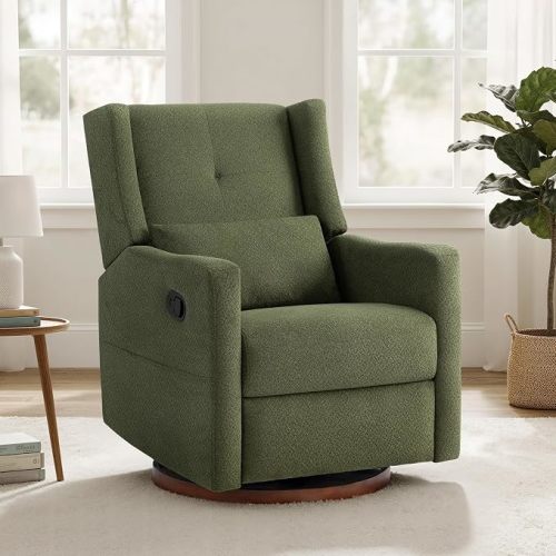 KISLOT Swivel Rocking Recliner Chair, Manual Nursery Glider, Green