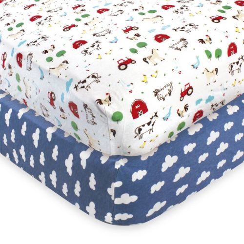 Hudson Baby Infant Boy Cotton Fitted Crib Sheet, Boy Farm Animals, One Size