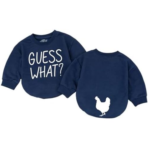 Guess What Chicken Baby Bodysuit - Funny Romper Outfit Animal Front Back Cute Shower Gift Long Sleeve Newborn Toddler