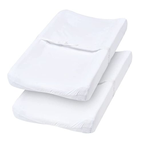 PHF Baby Changing Pad Covers for Boys Girls, 2 Pack Ultra Soft Breathable Microfiber Changing Pad Table Sheets for Most Baby Changing Pads, White & White