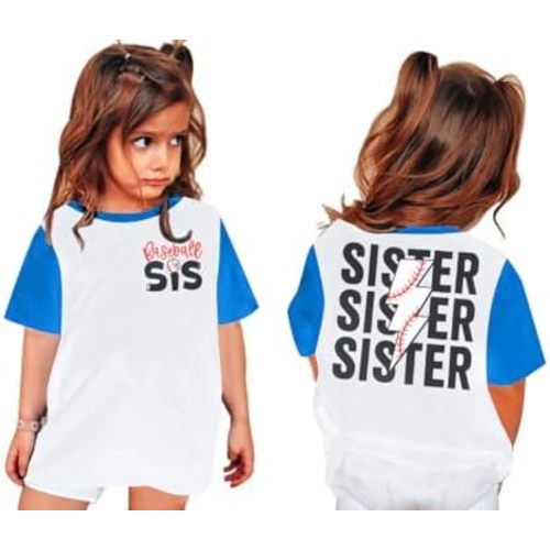 FRYAID Toddler Baseball Sister Shirt Baby Girl Baseball Outfit Big Sister Shirt Birthday Girl T-Shirt Summer Cotton Tee Top
