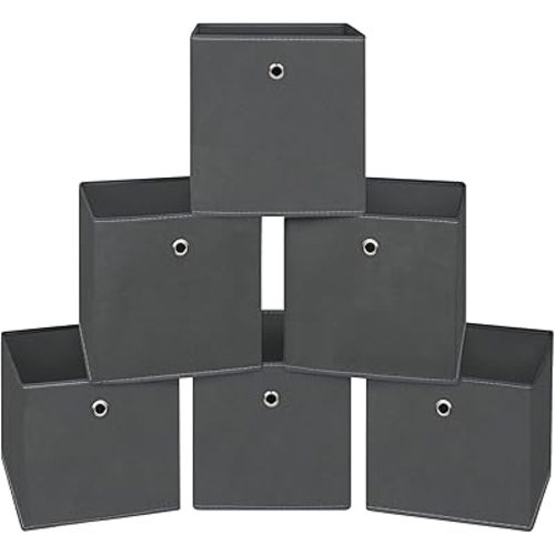 Foldable Storage Cubes Bins ,11 Inch Cloth Storage Cube Fabric Storage Box Cubes Organizer Baskets with Dual Handles for Home Organizer Set of 6 (Grey)