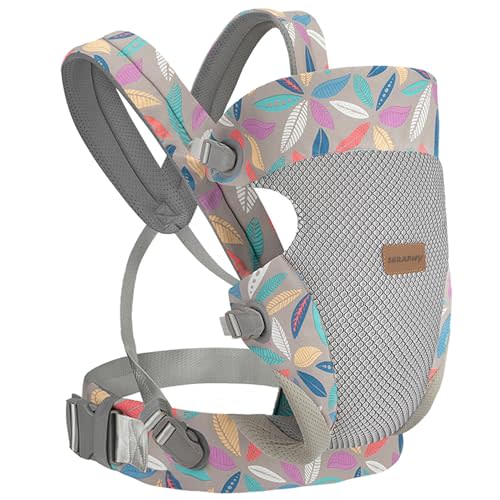 SERAPHY Baby Carrier Newborn to Toddler, Ergonomic Infant Carrier, Breathable Mesh Baby Holder Carrier, Adjustable Front Facing and Backpack Carrier for Babies 0-24 Months up to 45lbs -Grey Leave