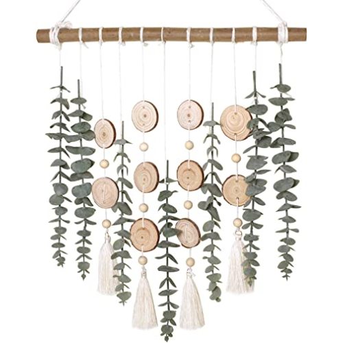 Bathroom Decor Artificial Eucalyptus Greenery Hanging Wall Decor Faux Eucalyptus Leaves Hanging Plant with Wooden Stick with Rustic Farmhouse for Bedroom Nursery Boho Home Decorations