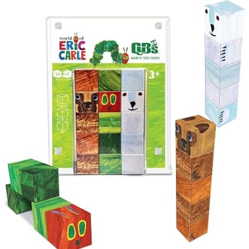 CreateOn Eric Carle Qubee 3 Pack Magnetic Cubes (Caterpillar, Brown Bear, Polar Bear) Playset, Magnetic Building Toys, Educational STEM & Montessori Tools, Magnetic Tiles for Kids Ages 3+, 15 Pieces