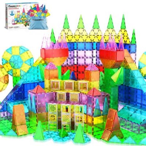 PICASSO-TILES Magnetic Tiles for Kids with Tote Bag – 101PCS STEM Construction Building Blocks Educational Toy Set
