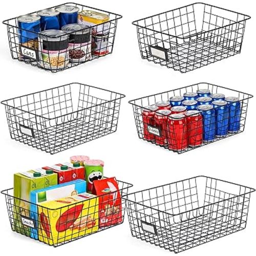 6 Pack Wire Baskets for Pantry Organization and Storage, Kitchen Organizer, 2 XXLarge & 2 XLarge & 2 Large