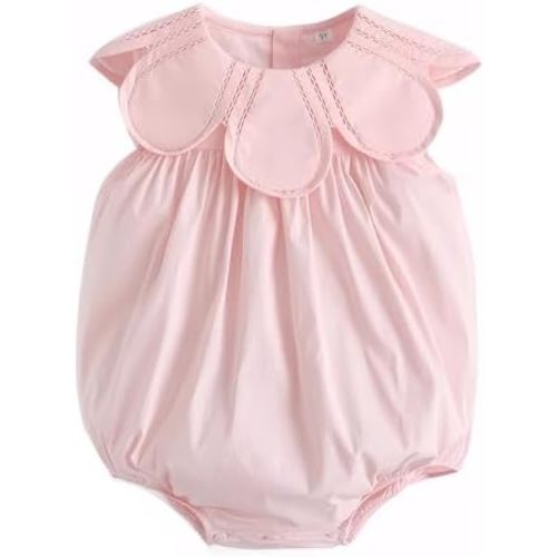Twoflower Toddler Baby Girl one piece rompers Of Cotton,1st birthday girl outfit with collar pink Sleeveless jumpsuits