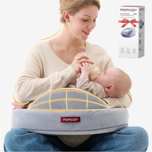 Momcozy Innovative Safety Fence Nursing Pillow - Firm & Springy Memory Foam - Stable, Ergonomic Support & Comfort - Wider Breastfeeding Cushion, Adjustable, Removable Cover, Baby Safety Certified