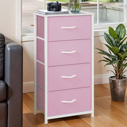 Uforic 4 Drawer Dresser Fabric Chest of Drawers Furniture Storage Organizer for Living Room,Bedroom,Hallway, Pink