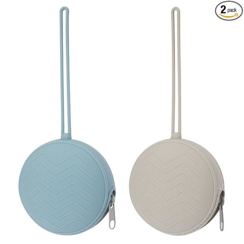2 Pack Silicone Pacifier Holder Case, BPA-Free Silicone Newborn Pacifier Holder for Baby Boys & Girls, Travel Pacifier Storage Case for Diaper & Strollers (Ether/Light Grey)