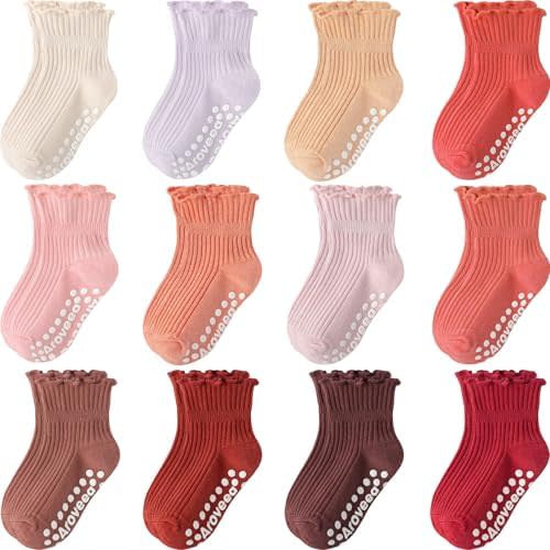 Baby Toddler Socks Grip Non Slip Boys Girls Cotton 12 Pack for Kids Ankle Cute Socks 6M-7Years