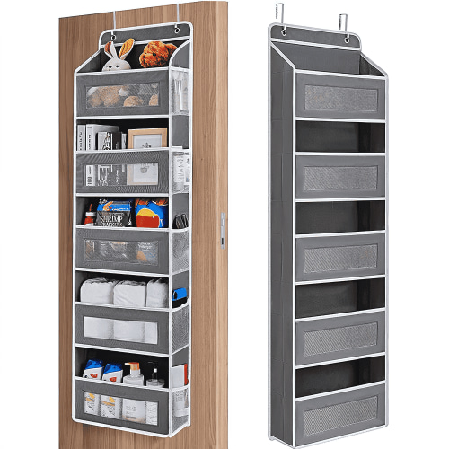 SPORTS JOY Over the Door Hanging Organizer, Anti Tilt, 50lbs Load, Hanging Storage Shelves for Bedroom, Bathroom, Kitchen (Gray)