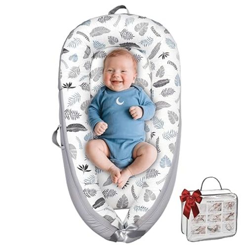 Baby Lounger, Baby Lounger for Newborn 0-24 Months, Premium Soft & Breathable Infant Lounger, Pure Cotton Baby Nest for Boys & Girls, Portable Newborn Lounger for Travel and Home.