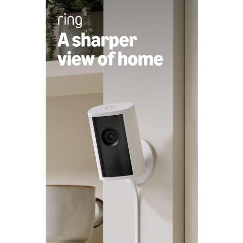 Ring Indoor Cam Plus (newest model), Home or business security, Retinal 2K for crisp, true-to-life video quality, 4x Enhanced Zoom, Low-Light Sight, White