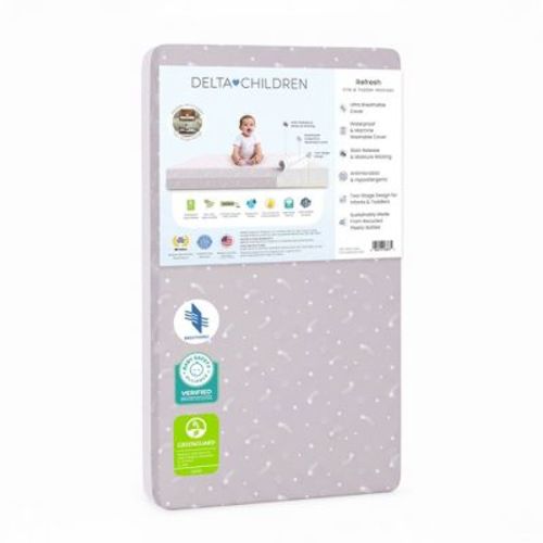Delta Children Refresh 2-Stage Standard Crib and Toddler 5" Hybrid Mattress with Greenguard Gold - Pink