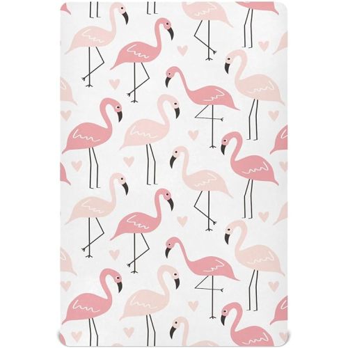 Crib Sheets for Boys Girl Flamingo Heart Breathable Mini Crib Mattress Sheets Fitted,Toddler Baby Sheets for Crib Mattress 39 * 27 * 5In White