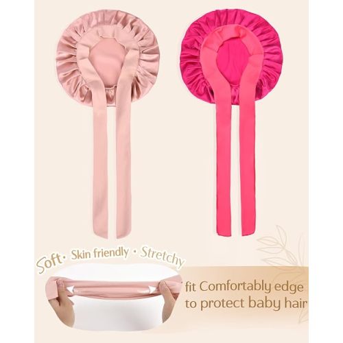 YANIBEST 2 PCS Baby Bonnet Silk Satin Bonnet for Kids Sleeping Cap Curly Natural Hair Silk Bonnets for Girls Boys Infant