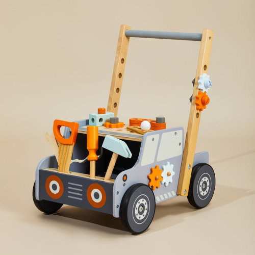 Ligu Wooden Baby Push Walker And Tool Bench Set With Building Toys, Rubber Wheels And Activity Center For Toddlers Learning To Walk & Reviews | Wayfair