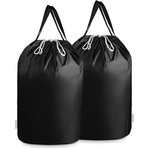 MCleanPin Washable Laundry Bags with Handles,140L Dirty Clothes Storage Bag for College Dorm or Travel, Laundry Liner Fit Most Laundry Hamper or Basket,2 Pack (Classic Black)