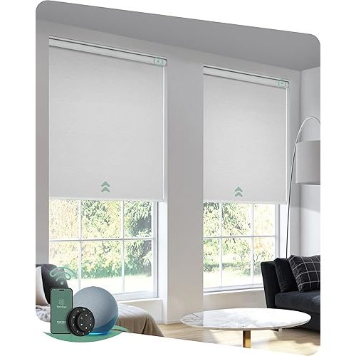 Yoolax Motorized Blinds with Remote, Blackout Smart Blinds for Windows Motorized Roller Shades, Automatic Window Blinds Directly Compatible with Alexa Electric Blinds (Jacquard White, 35" W x 72" H)