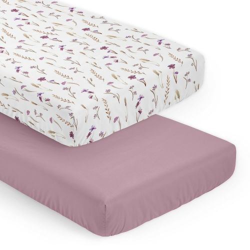 Sweet Jojo Designs Girl Fitted Crib Sheets Set Watercolor Floral Garden Purple and Taupe 2pc
