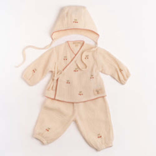 0-3 M Gauze Bonnet, Blouse, & Pants Bundle Set in Embroidered Cherries – Wild Wawa