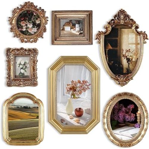 Wonderjune 7 Pcs Vintage Picture Frames Set Antique Gold, Classical
